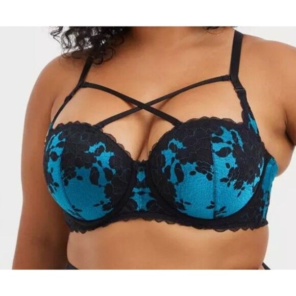 Torrid Lace Blue Strappy Convertible 6 Ways to Wear Strapless Push-Up Bra 42DDD - Picture 3 of 15